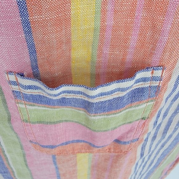 C&C California Colorful Striped Summer Top Round Neck  100% Linen Light Shirt - Picture 7 of 11
